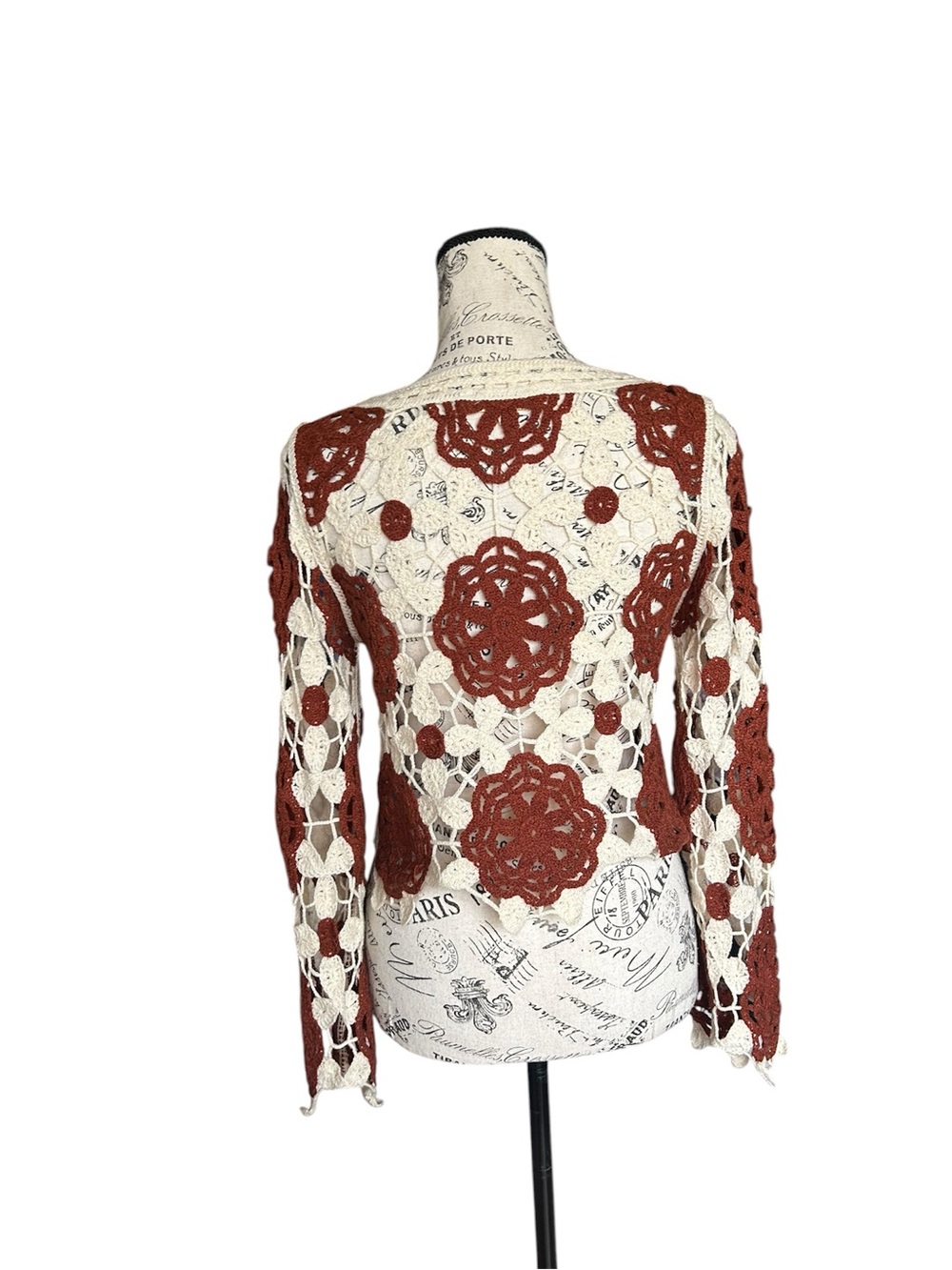 Rebellion Crochet Floral Openwork Sweater - Cream & Rust - Picture 2 of 3